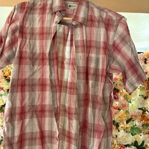 Haggar Red/Pink and White Plaid Casual Shirt